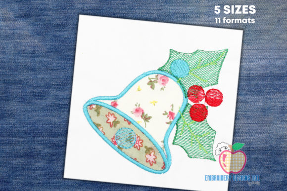 Blue Colored Christmas Bell Applique