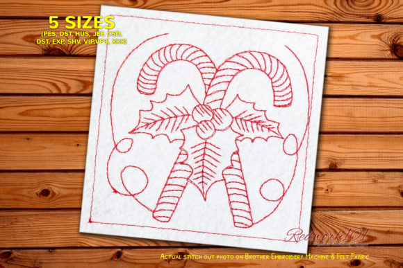 Christmas Candy Canes Redwork