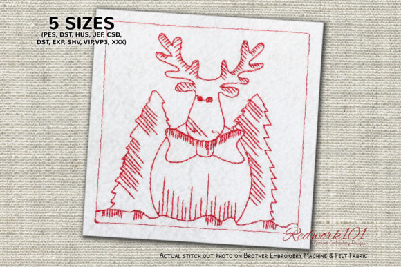 Christmas Cartoon Reindeer Redwork