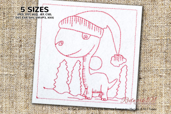 Christmas Dinosaurs Redwork Design