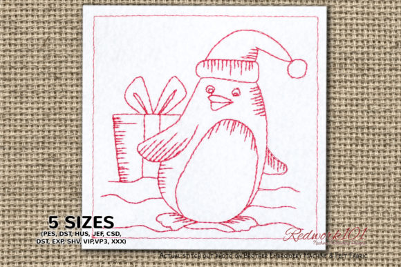Christmas Penguin Redwork