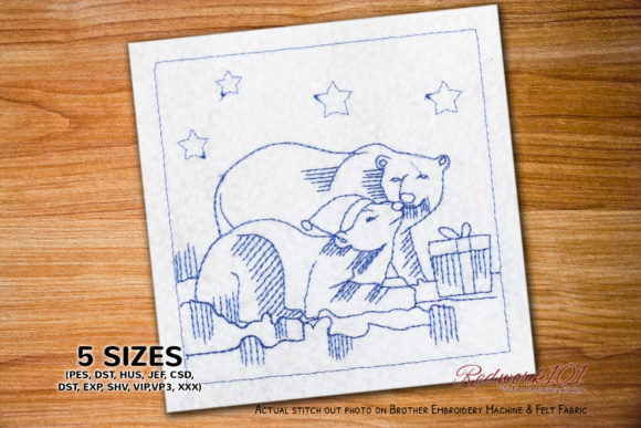 Christmas Polar Bear Redwork