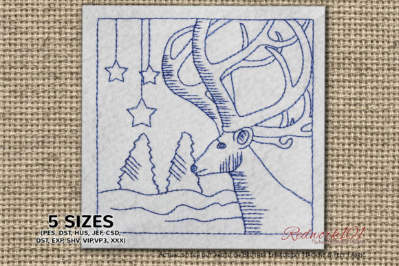 Cute Christmas Reindeer Redwork